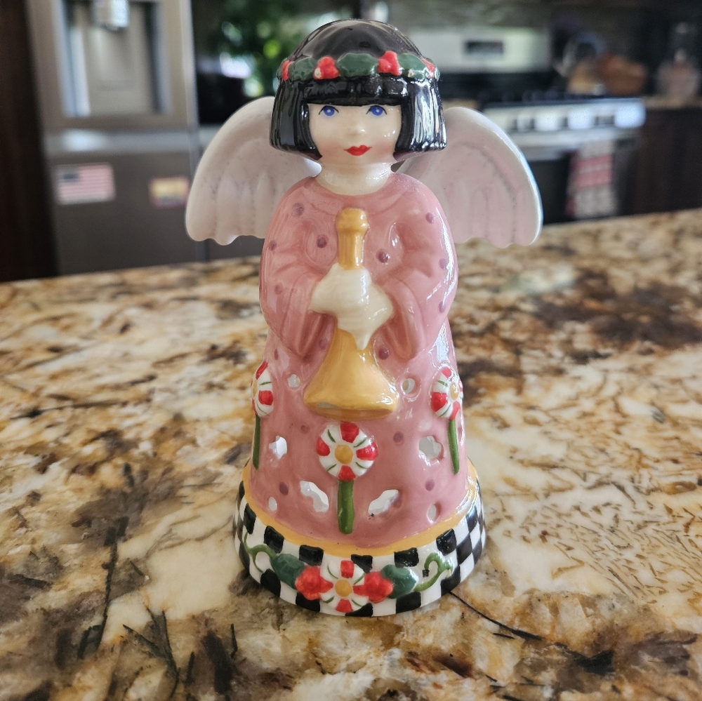 Mary Engelbreit ME Ceramic Christmas Angel W/ Trumpet Votiveholder 5" Tall